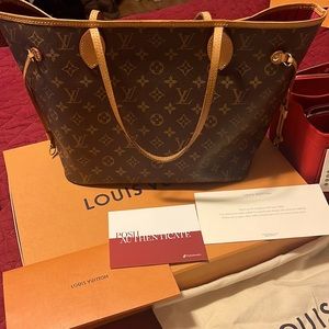 🌻Authentic LV Neverfull MM Tote Bag Peony Hot Pink Monogram